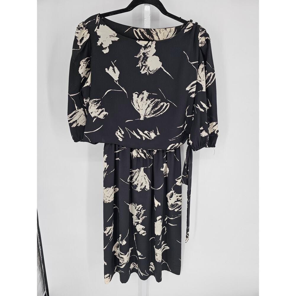Lorac Original Women's Black 3/4 Sleeve Floral Boat Neck Ruffle Dress Sz L